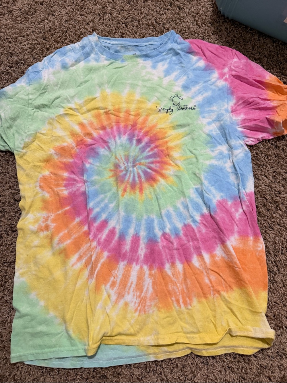 Simply Southern Pastel Rainbow Tie-Dye Tee with Turtle Logo
